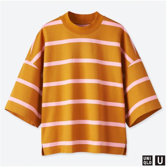 Uniqlo U Oversized, Boxy Orange and Pinked Striped T-Shirt – Size Medium - Picture 1 of 6